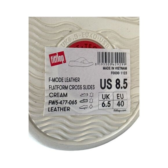 Fitflop F-Mode Leather Flatform Cross Slides. Cream - Picture 9 of 10